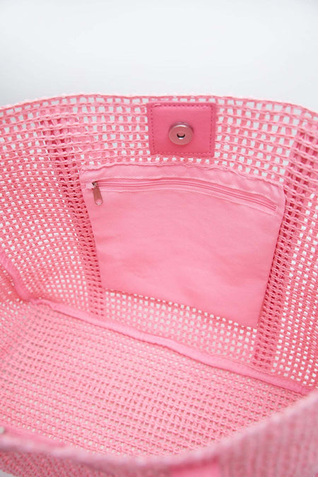 Straw Beach Handbag with Faux Leather Strap - MALLTURK
