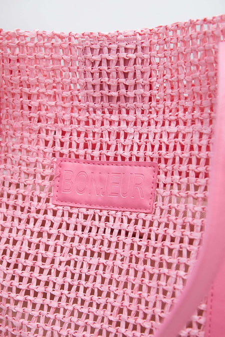 Straw Beach Handbag with Faux Leather Strap - MALLTURK