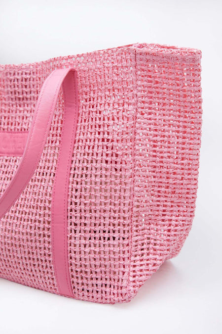Straw Beach Handbag with Faux Leather Strap - MALLTURK