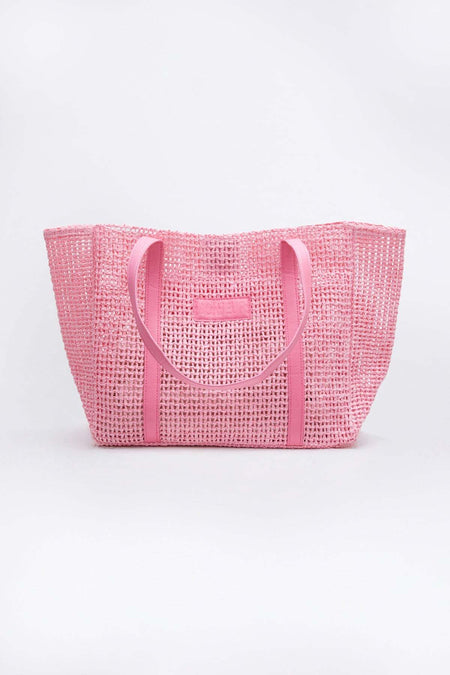 Straw Beach Handbag with Faux Leather Strap - MALLTURK