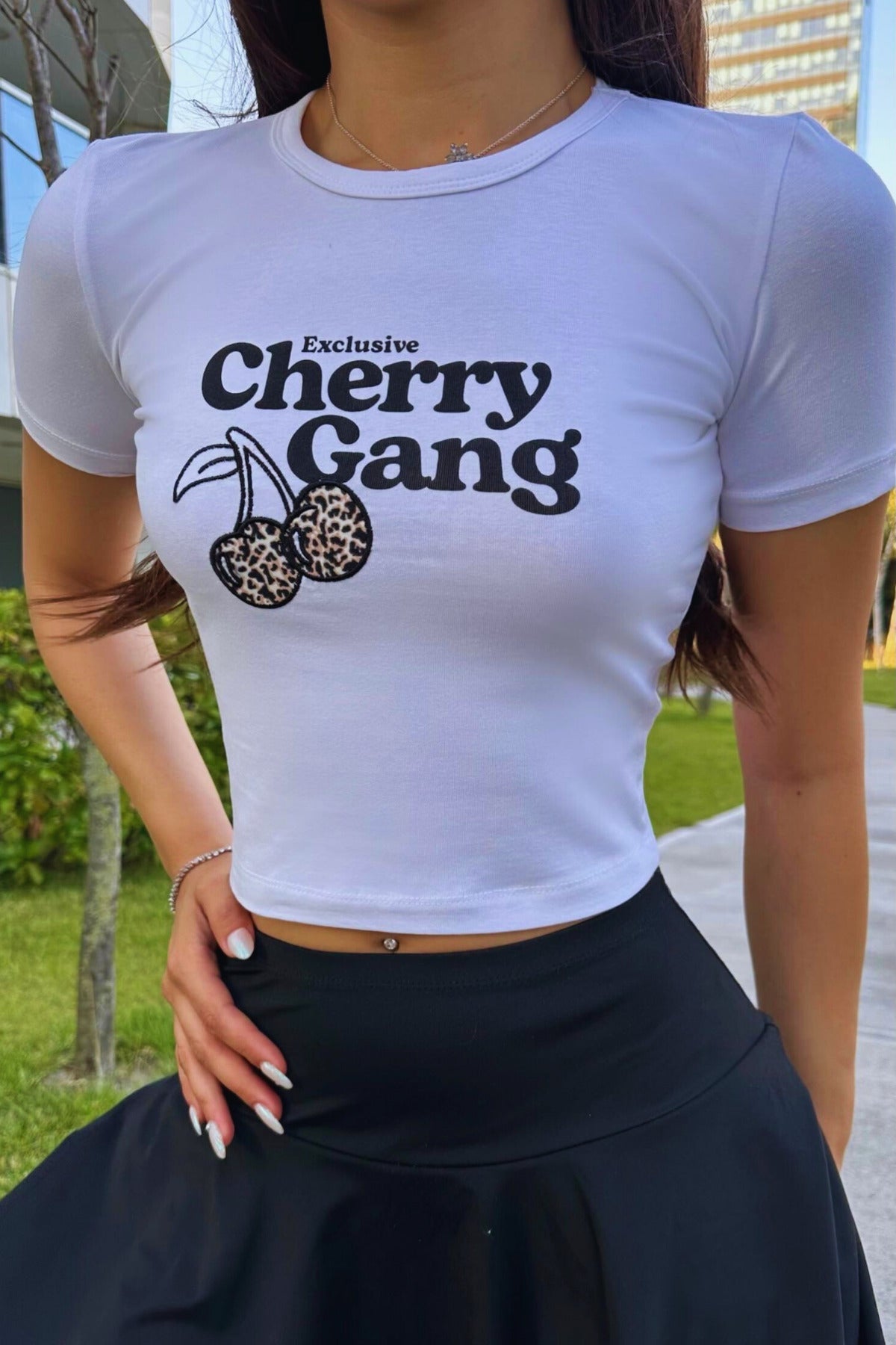 Streetwear Özel Cherry Baskılı T-shirt Beyaz - MALLTURK