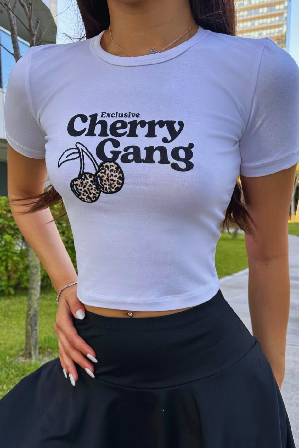Streetwear Özel Cherry Baskılı T-shirt Beyaz - MALLTURK