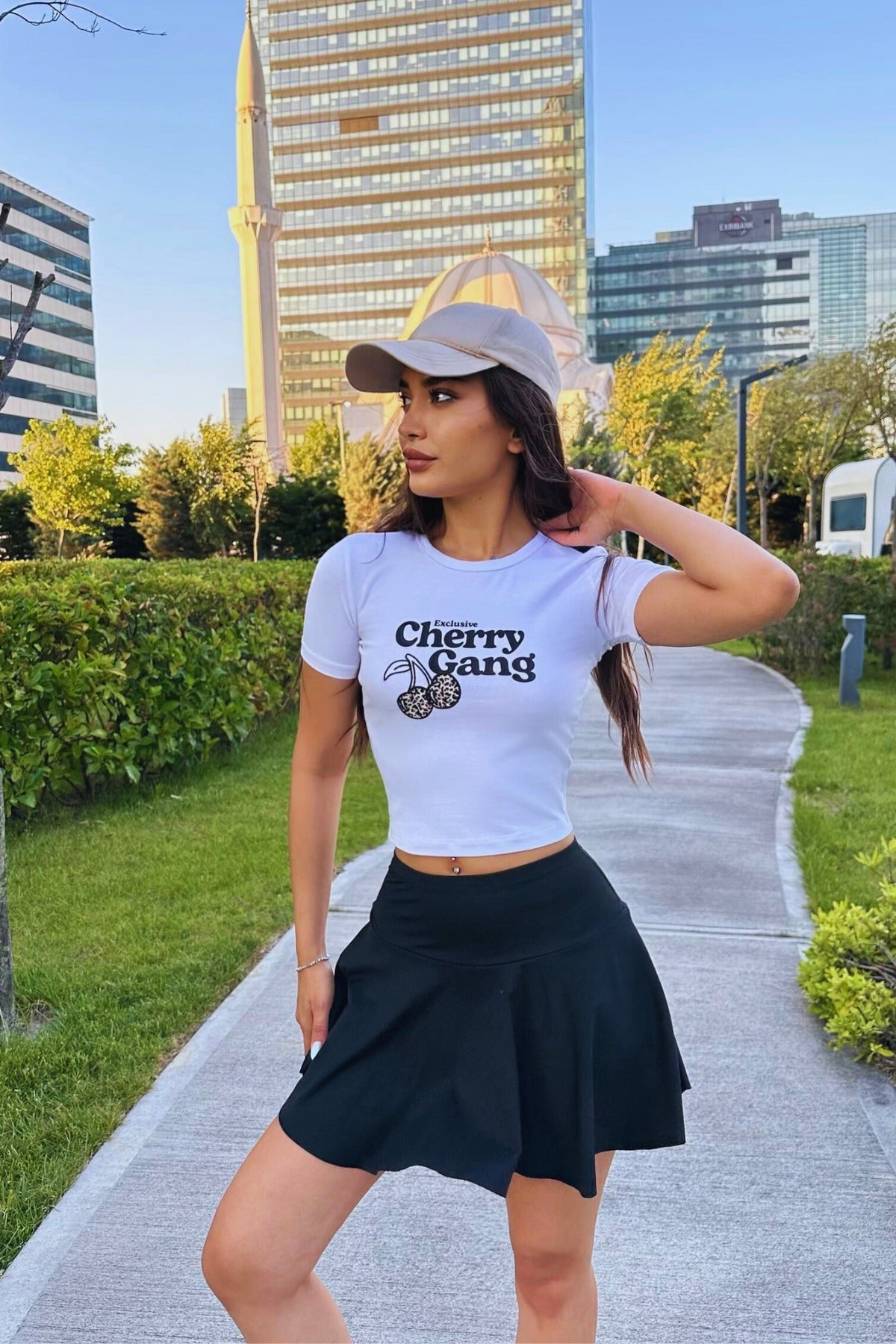Streetwear Özel Cherry Baskılı T-shirt Beyaz - MALLTURK