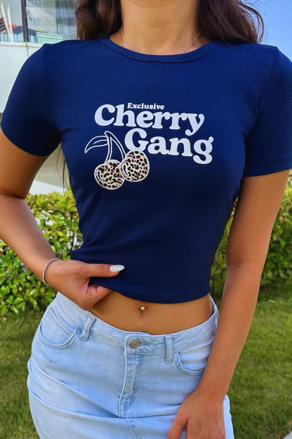 Streetwear Özel Cherry Baskılı T-shirt indigo - MALLTURK