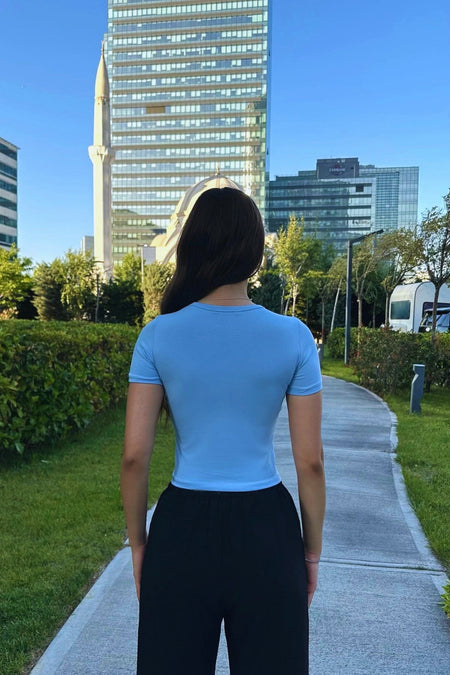 Streetwear Özel Cherry Baskılı T-shirt Mavi - MALLTURK