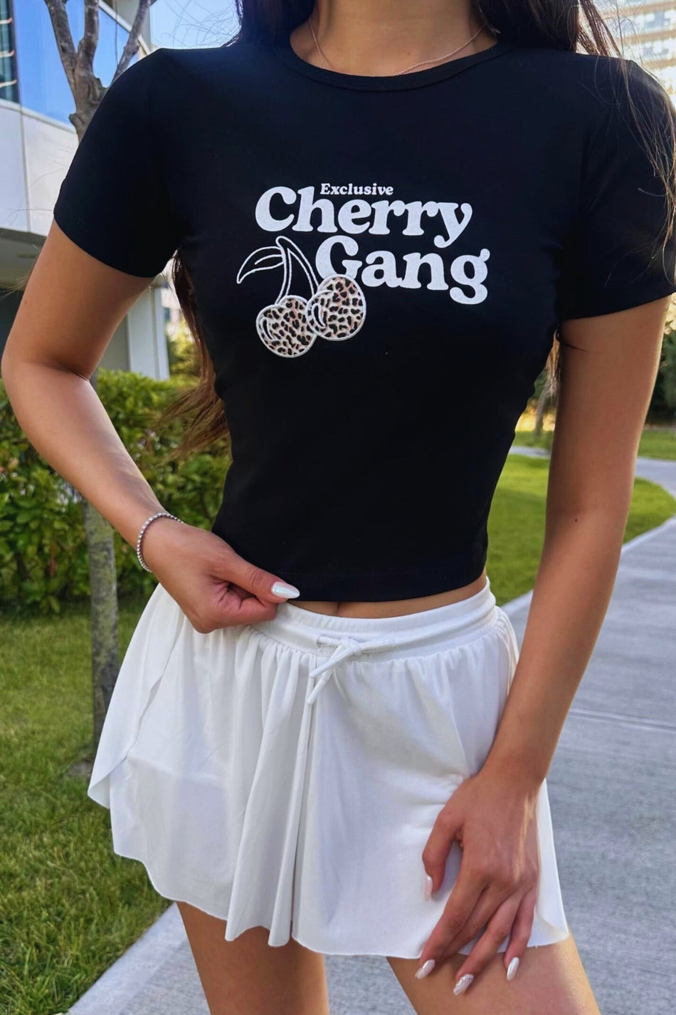 Streetwear Özel Cherry Baskılı T-shirt Siyah - MALLTURK
