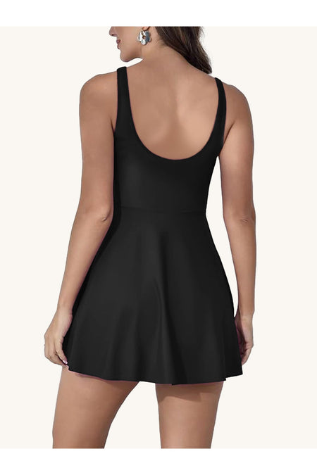 Stretch Fabric Dress Swimsuit with United Shorts Stretch Fabric Chest Pad Women's Swimsuit Black / Sea / Swimsuit with Shorts - MALLTURK