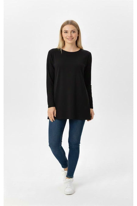 Stretch Fabric Long Sleeve Asymmetrical Cut Blouse - MALLTURK