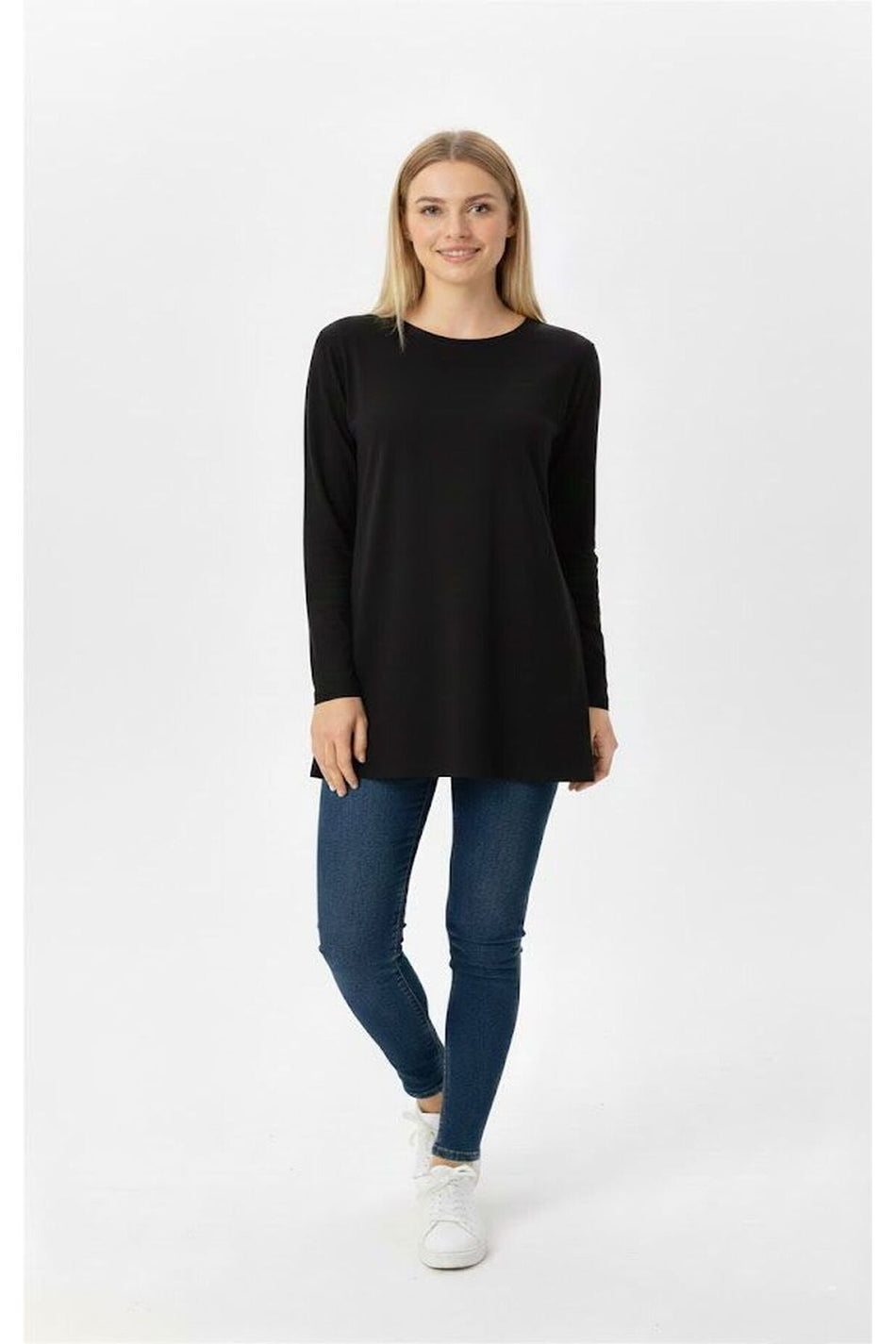 Stretch Fabric Long Sleeve Asymmetrical Cut Blouse - MALLTURK