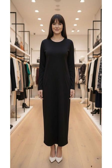 Stretch Fabric Long Sleeve Crew Neck Viscose Dress - MALLTURK