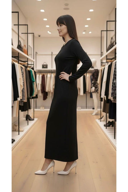 Stretch Fabric Long Sleeve Crew Neck Viscose Dress - MALLTURK