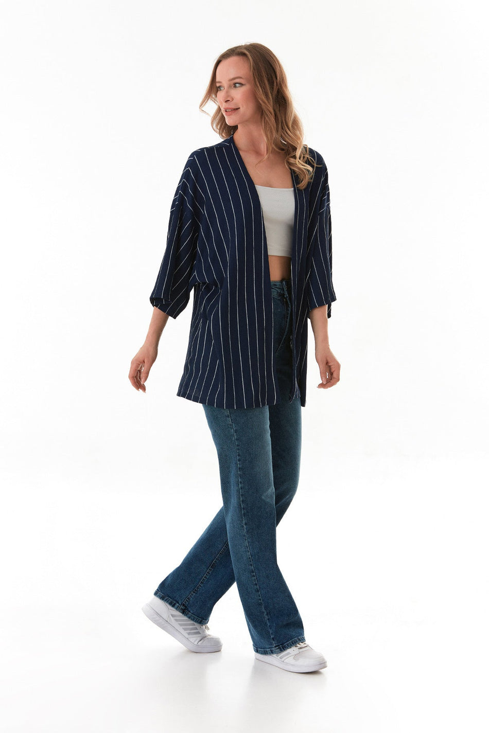 Striped Burlap Fabric Kimono - MALLTURK