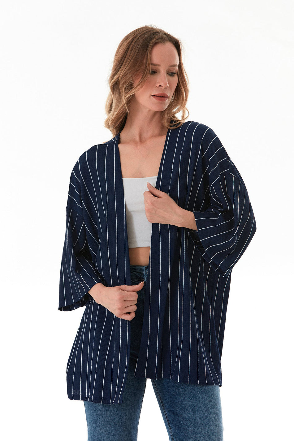 Striped Burlap Fabric Kimono - MALLTURK