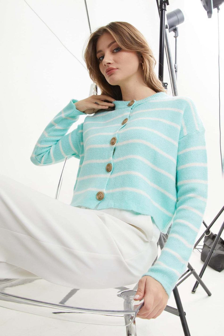 Striped Buttoned Knitwear Cardigan - MALLTURK