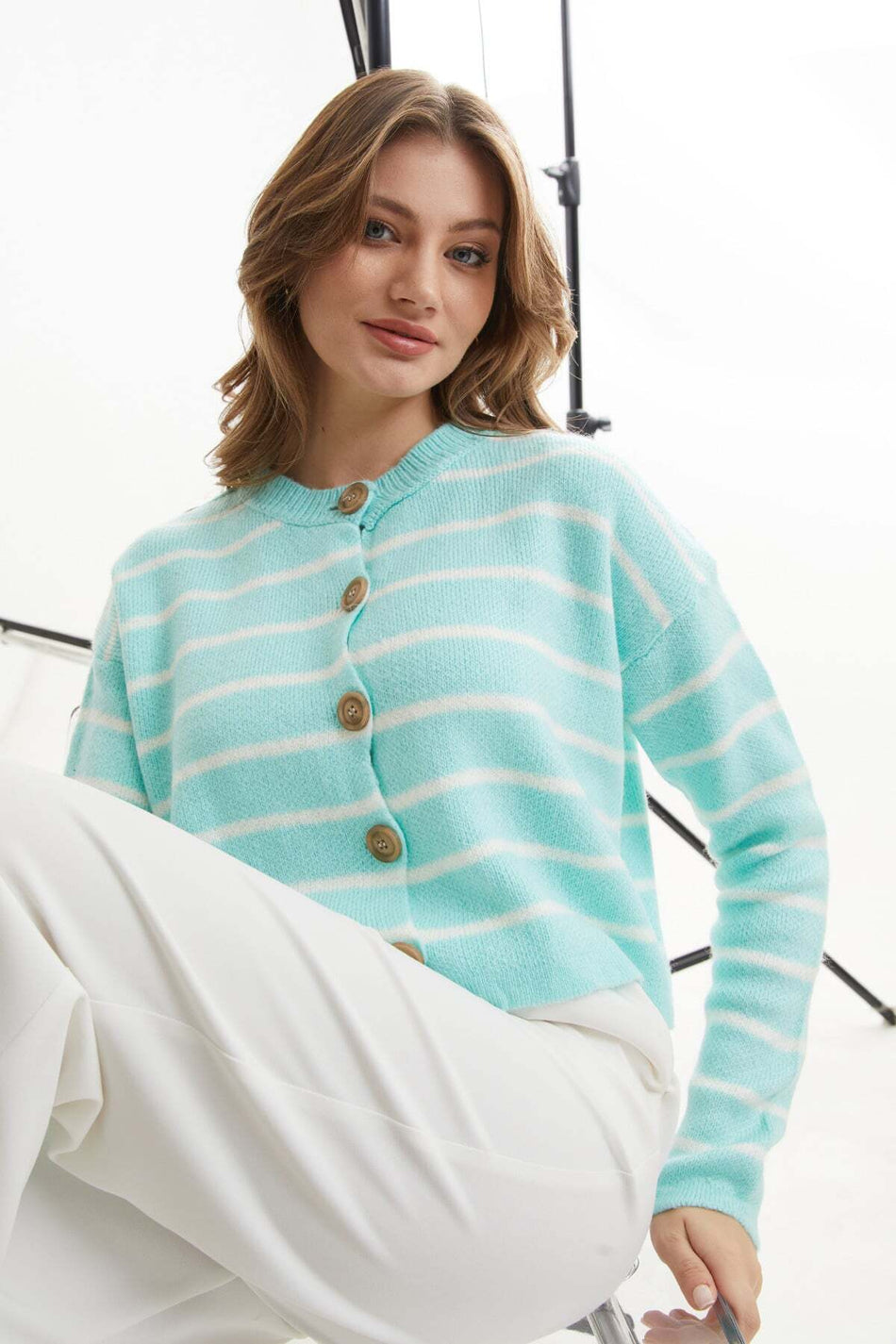 Striped Buttoned Knitwear Cardigan - MALLTURK