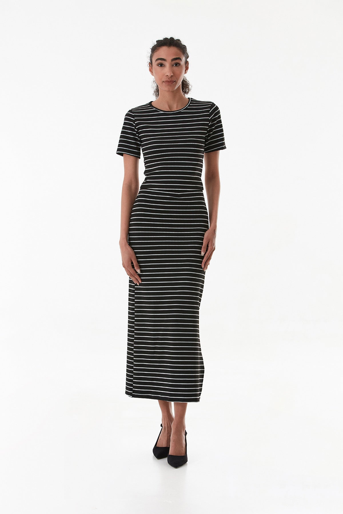 Striped Crew Neck Crop Suit - MALLTURK