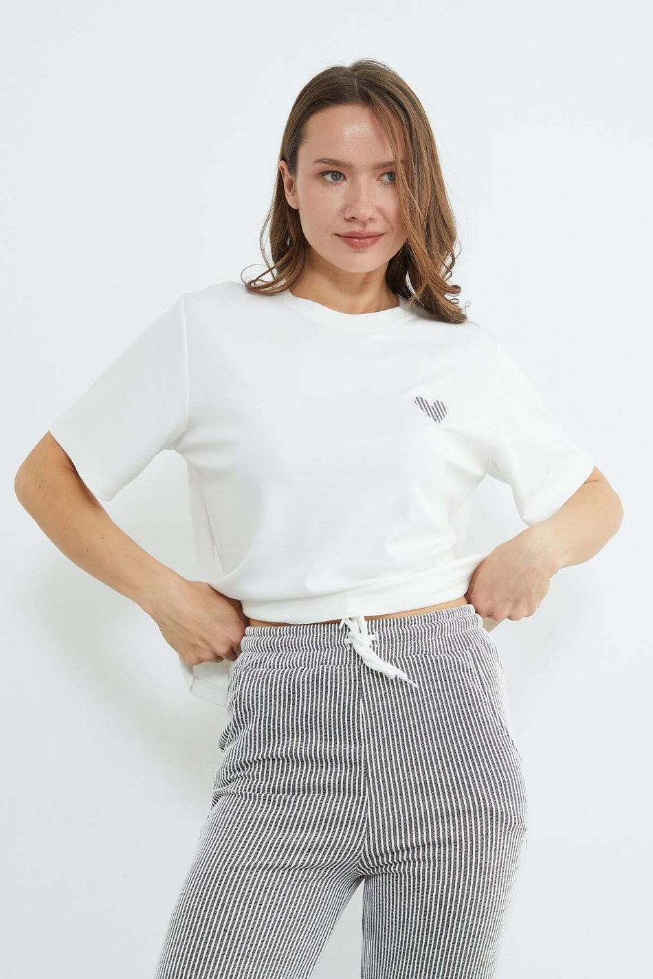 Striped Crew Neck Pocketed 2-Piece Set - MALLTURK