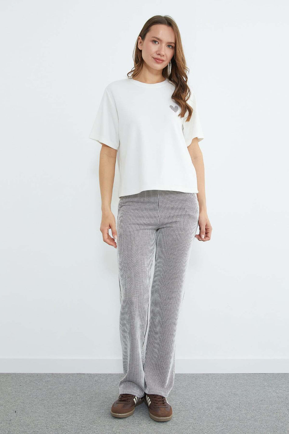 Striped Crew Neck Pocketed 2-Piece Set - MALLTURK