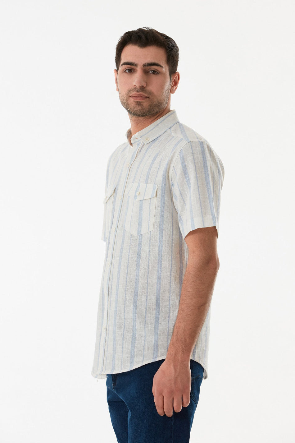 Striped Double Pocket Buttoned Shirt - MALLTURK