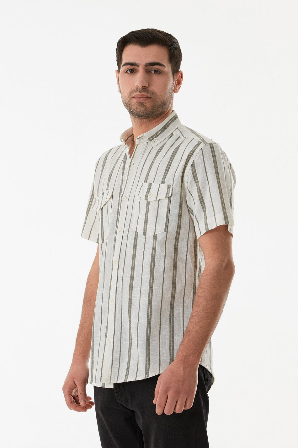 Striped Double Pocket Buttoned Shirt - MALLTURK