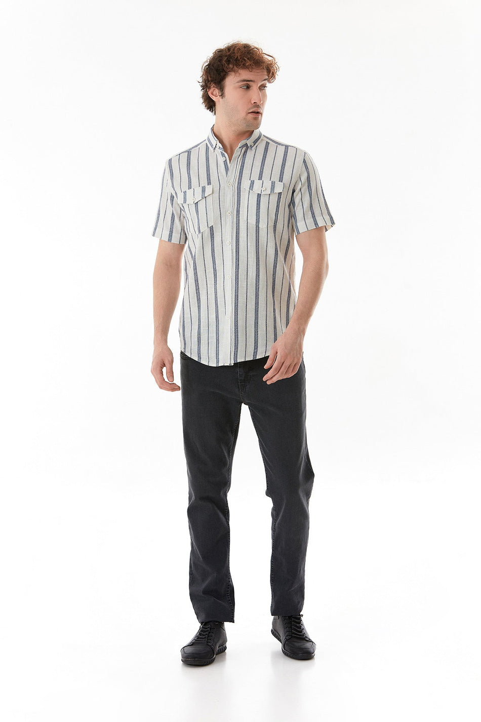 Striped Double Pocket Buttoned Shirt - MALLTURK