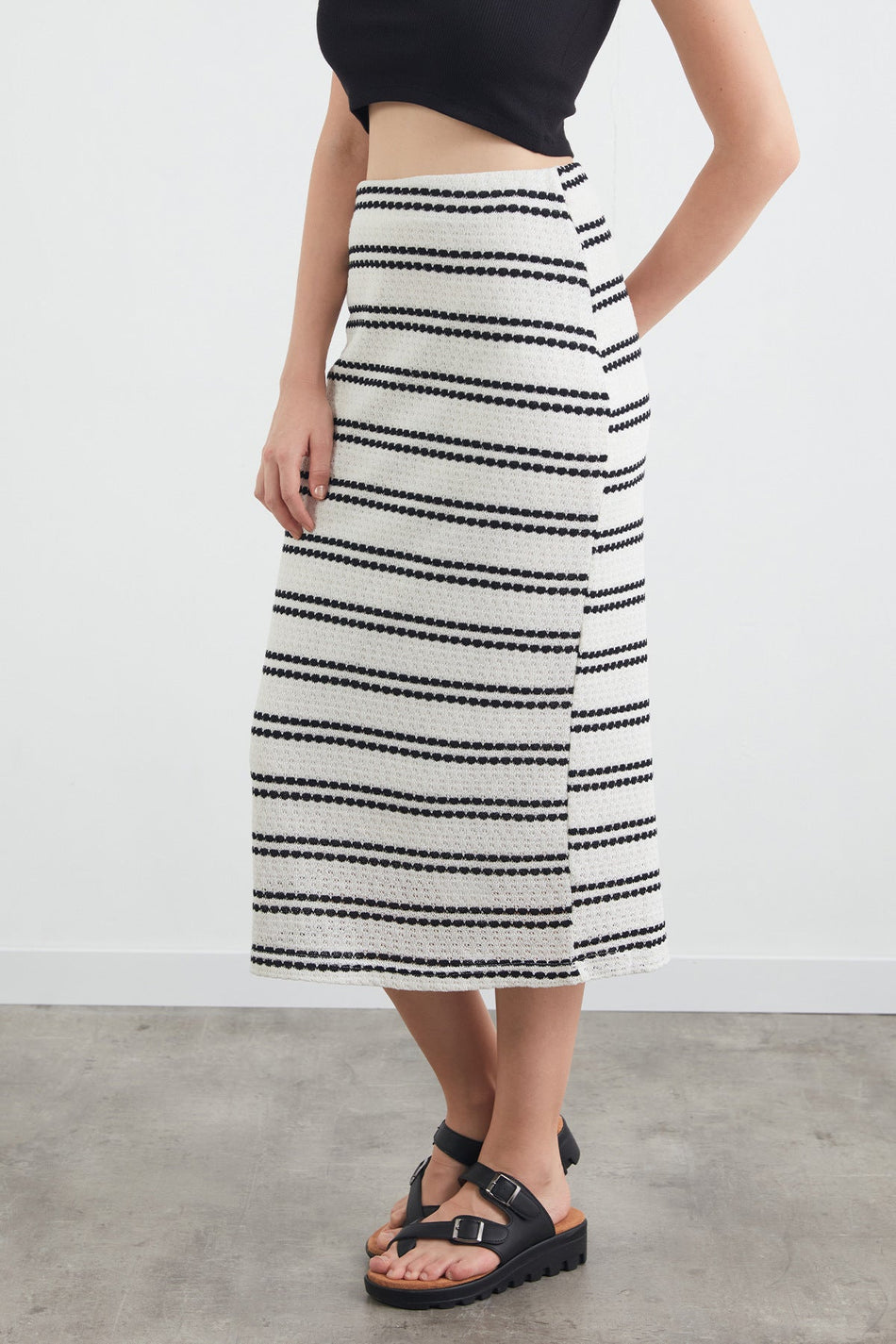 Striped Elastic Waist Knitwear Skirt - MALLTURK