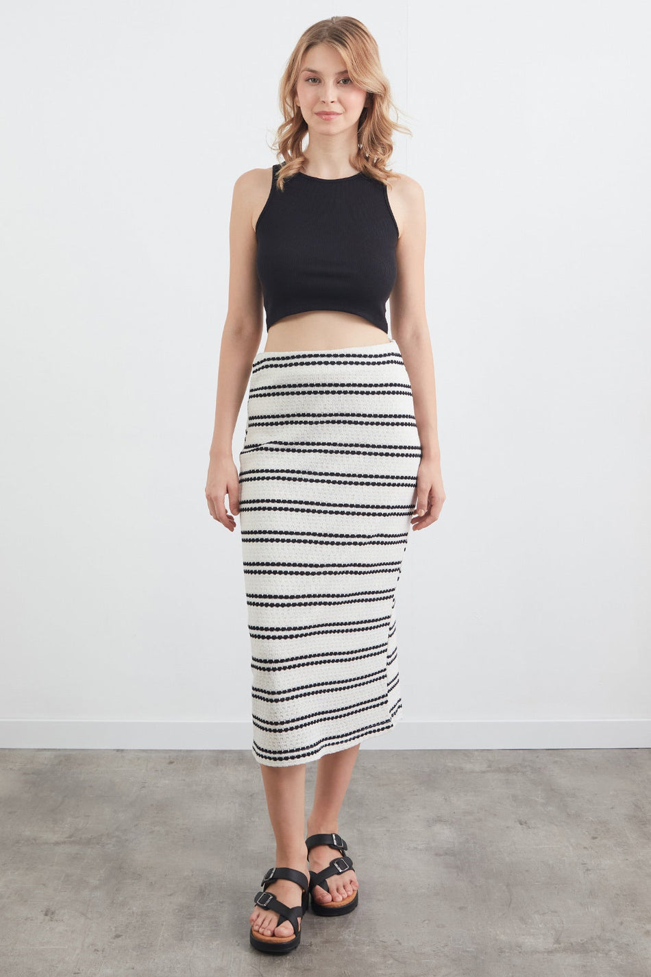 Striped Elastic Waist Knitwear Skirt - MALLTURK