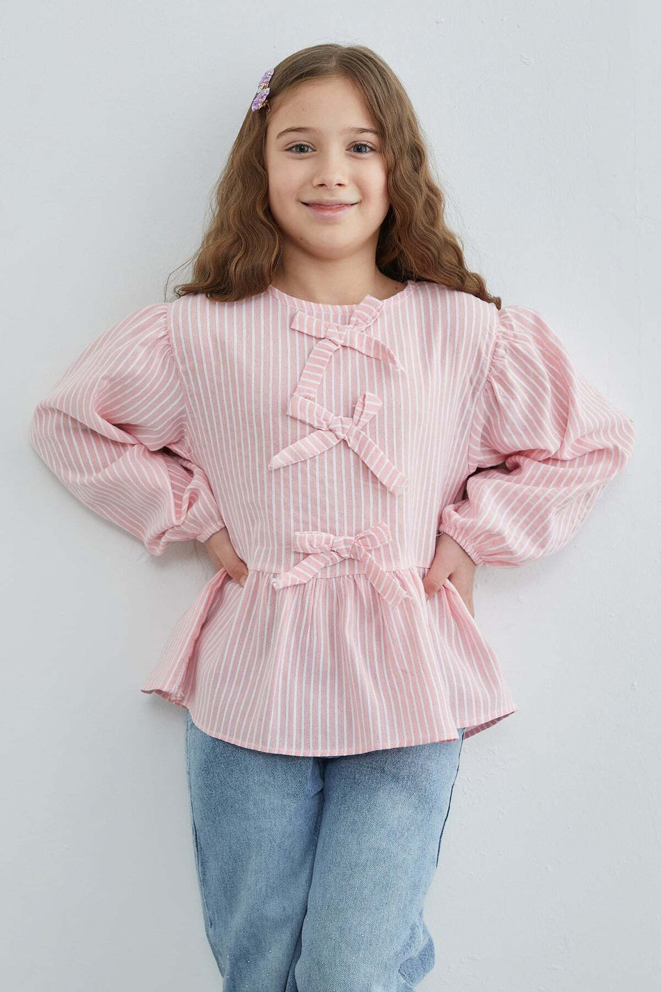 Striped Girls' Blouse with Bow Detail - MALLTURK