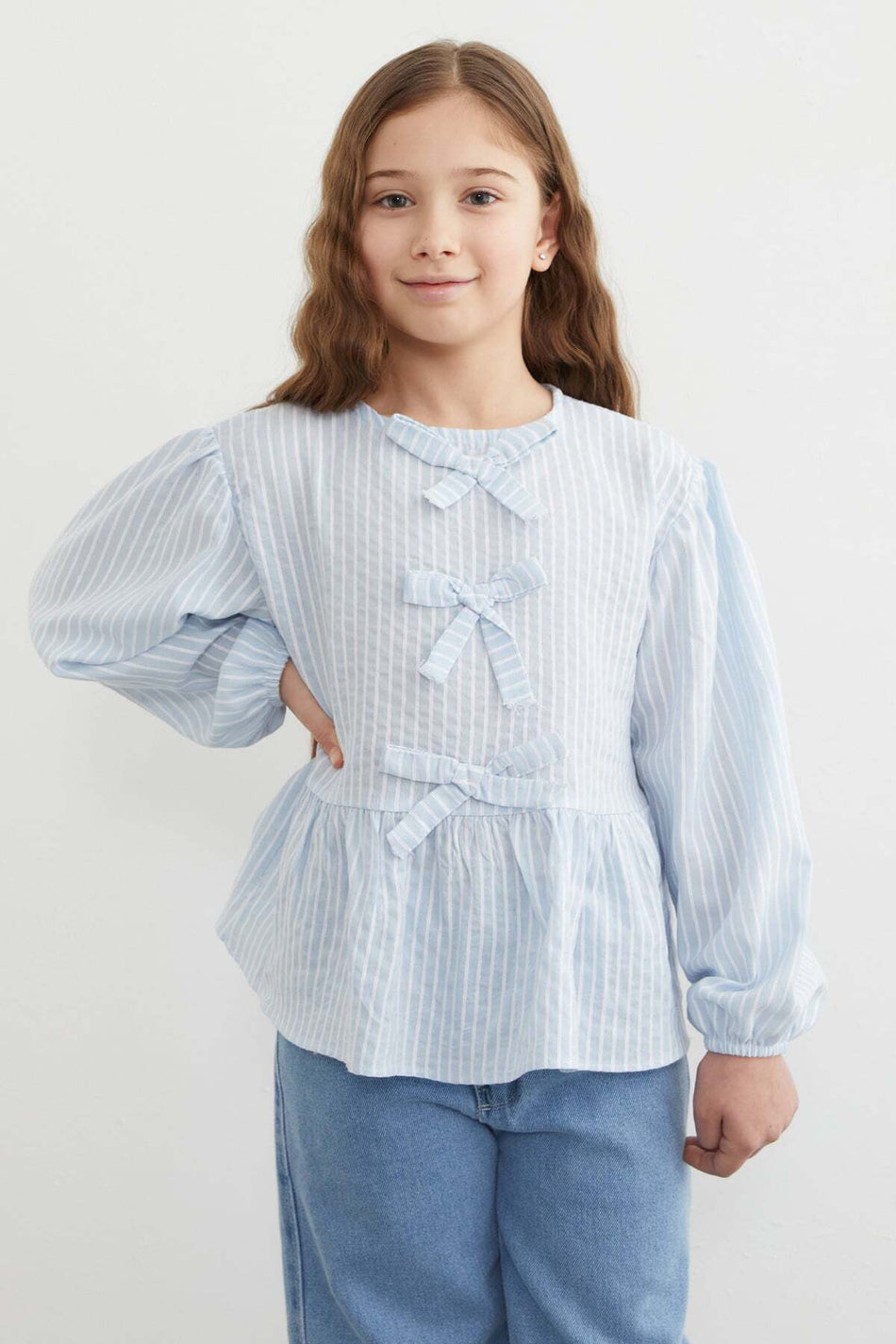 Striped Girls' Blouse with Bow Detail - MALLTURK