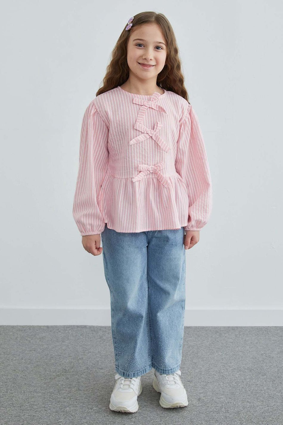 Striped Girls' Blouse with Bow Detail - MALLTURK