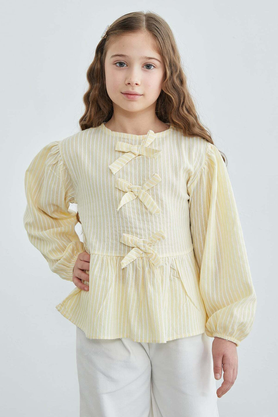 Striped Girls' Blouse with Bow Detail - MALLTURK