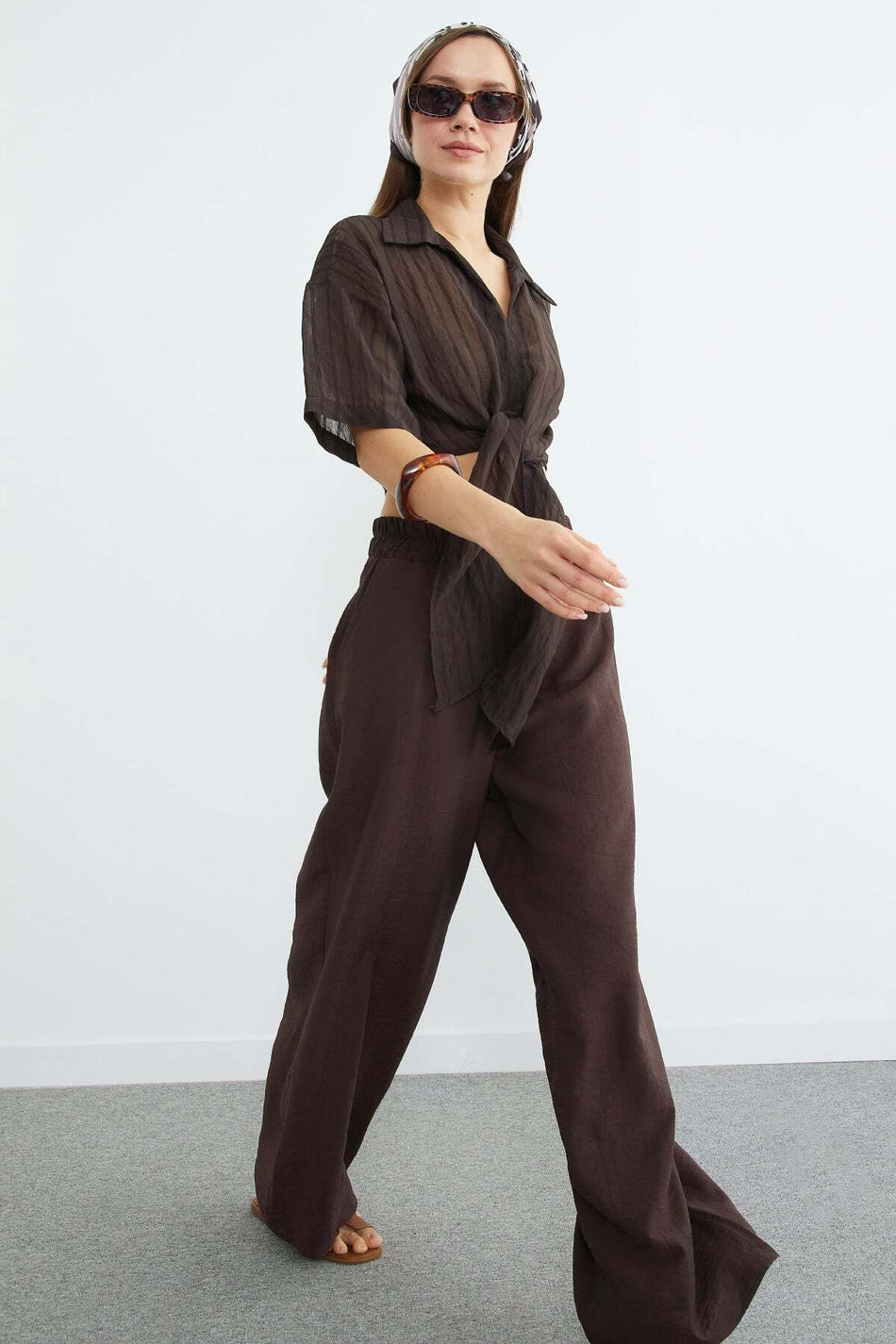 Striped Jacquard Tie Crop Shirt - MALLTURK