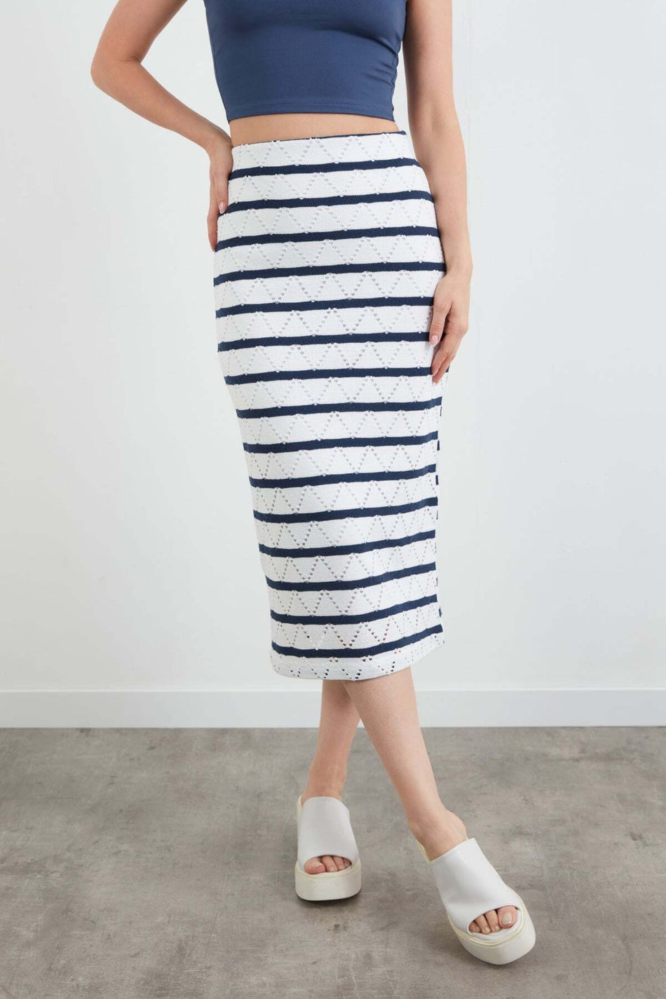 Striped Knitwear Skirt with Elastic Waist - MALLTURK
