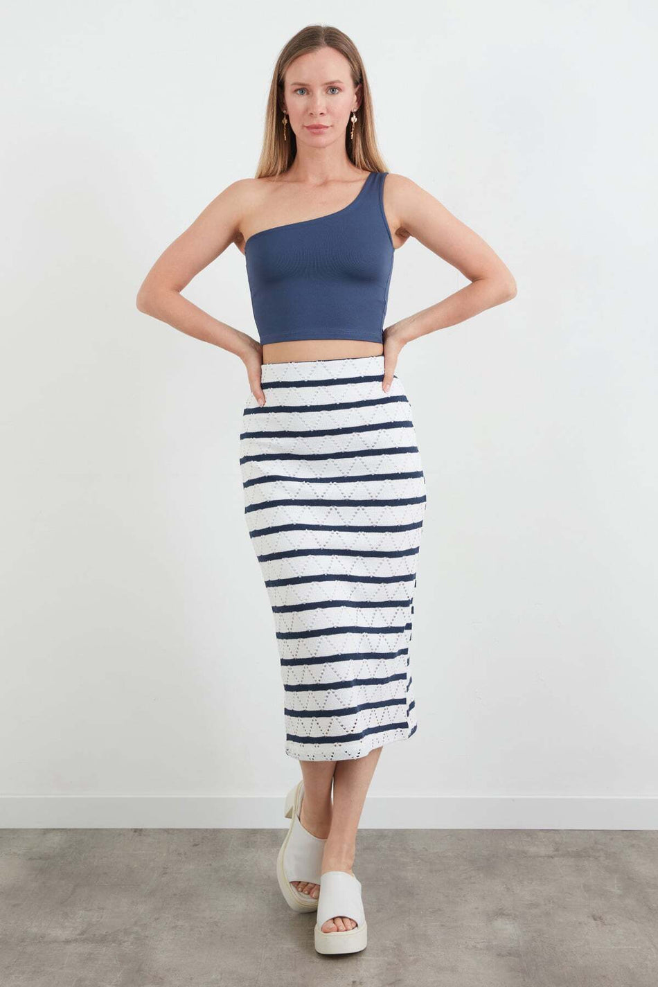 Striped Knitwear Skirt with Elastic Waist - MALLTURK