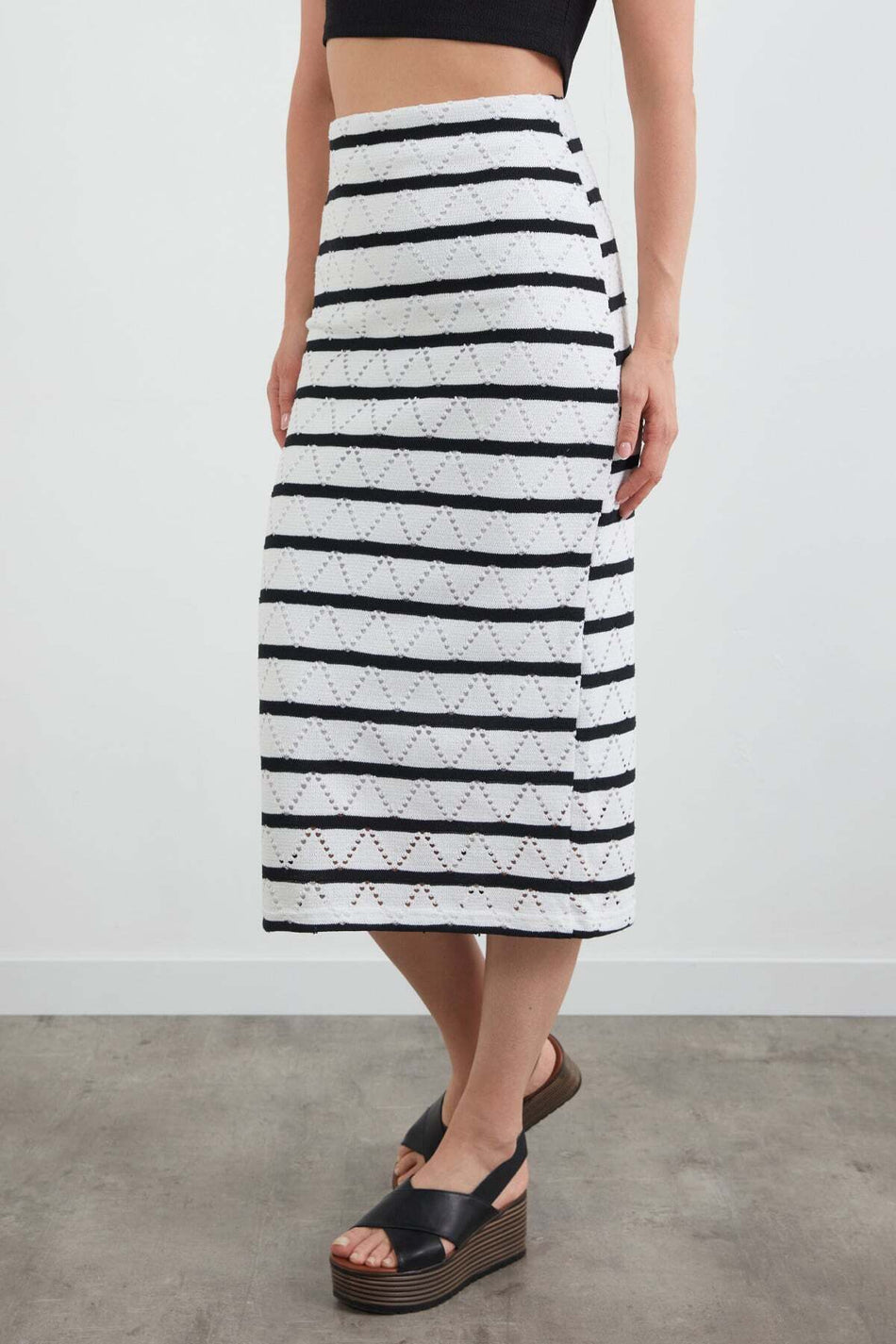 Striped Knitwear Skirt with Elastic Waist - MALLTURK