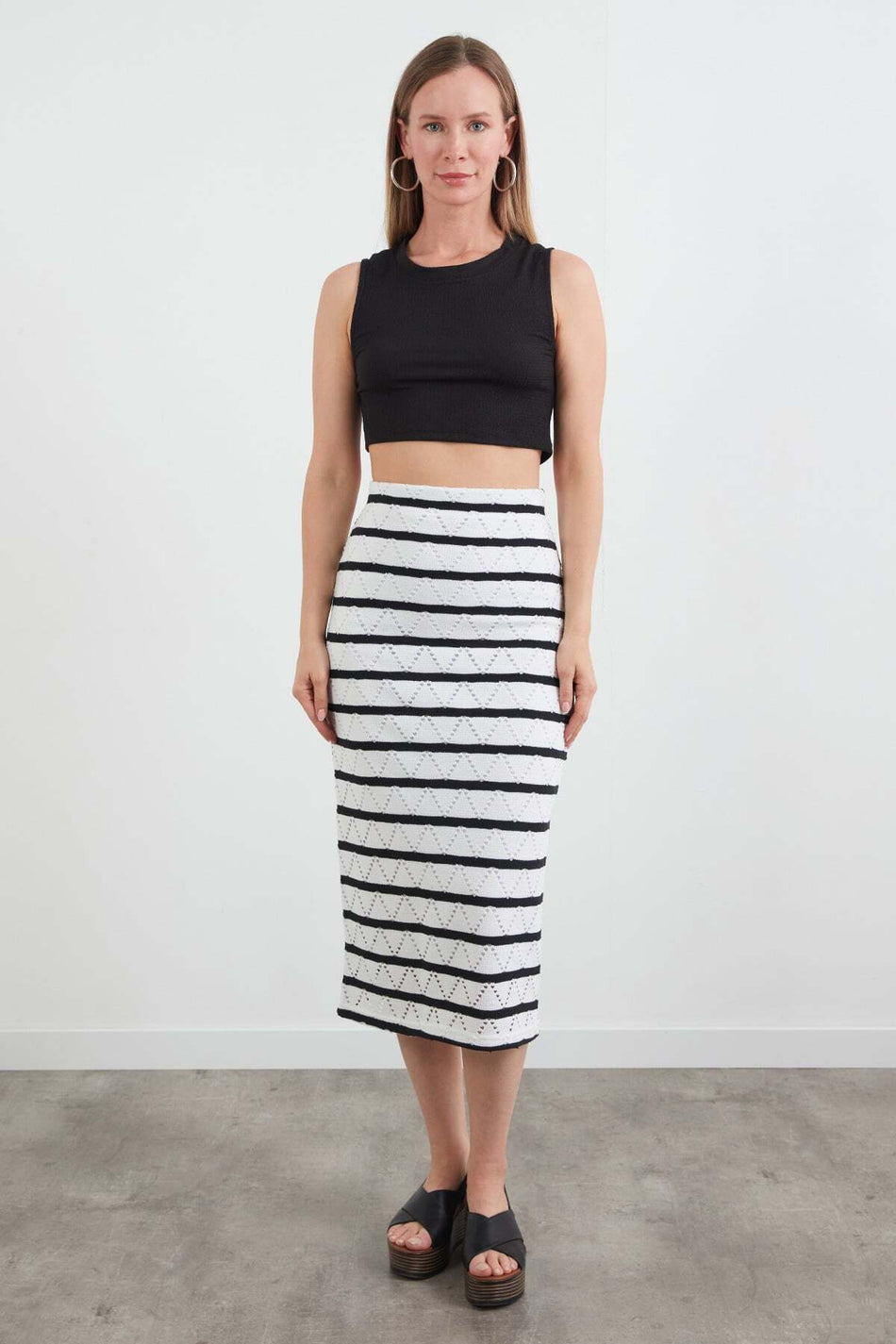 Striped Knitwear Skirt with Elastic Waist - MALLTURK