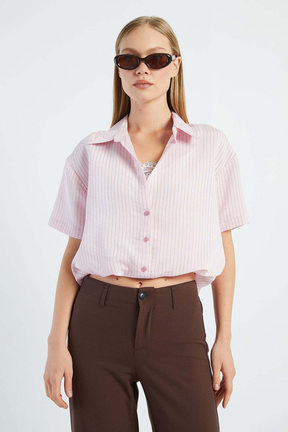 Striped Lace Detailed 2-Piece Set - MALLTURK