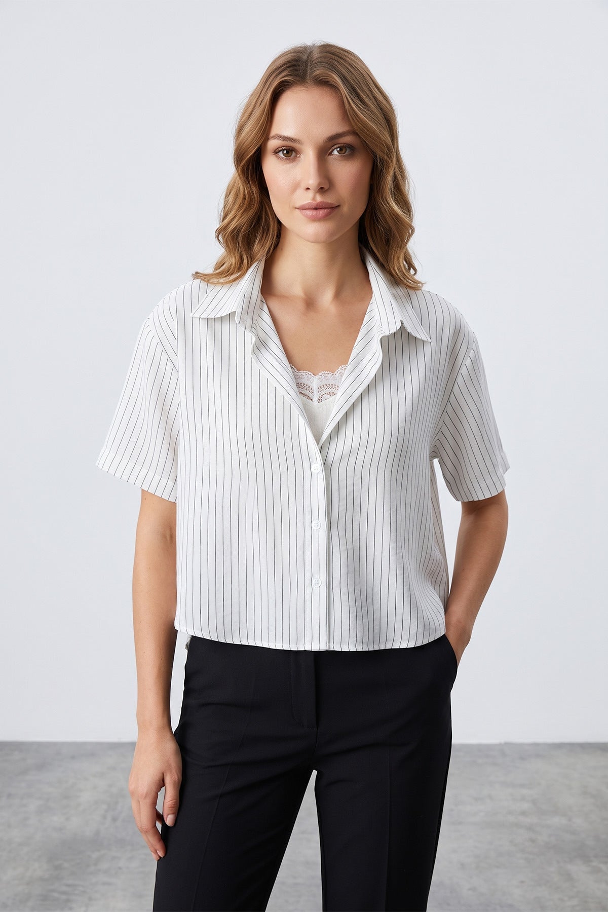 Striped Lace Detailed 2-Piece Set - MALLTURK
