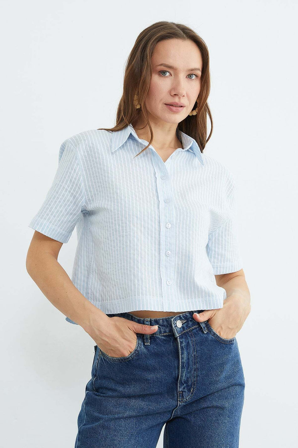 Striped Oversize Crop Shirt - MALLTURK