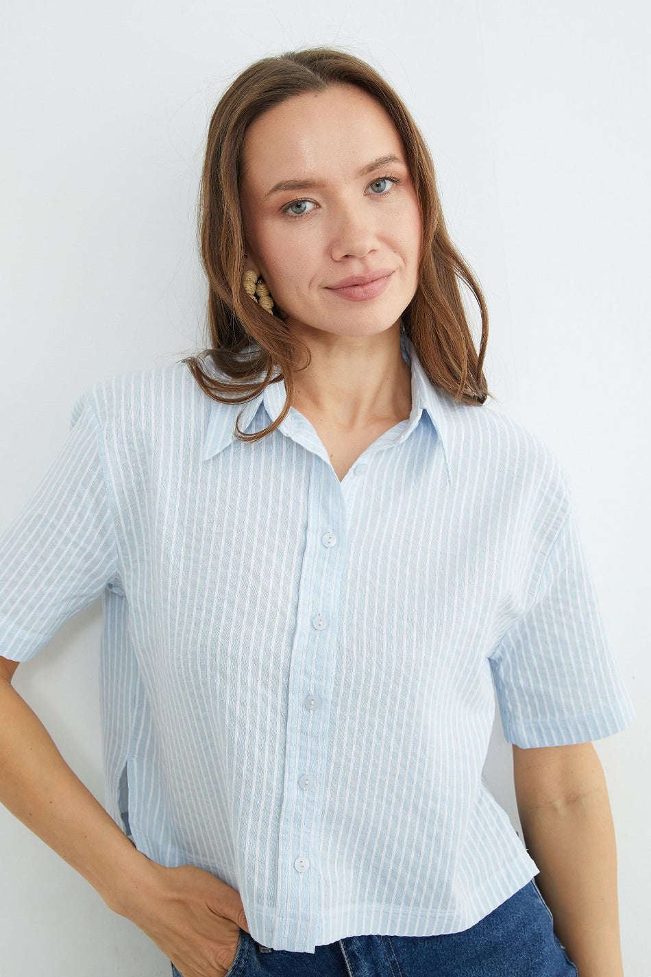 Striped Oversize Crop Shirt - MALLTURK