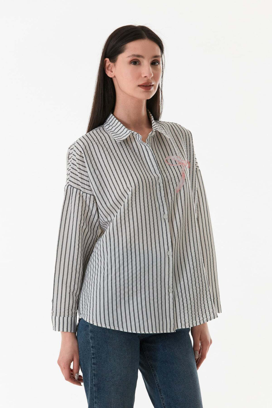 Striped Ribbon Printed Long Back Casual Shirt - MALLTURK