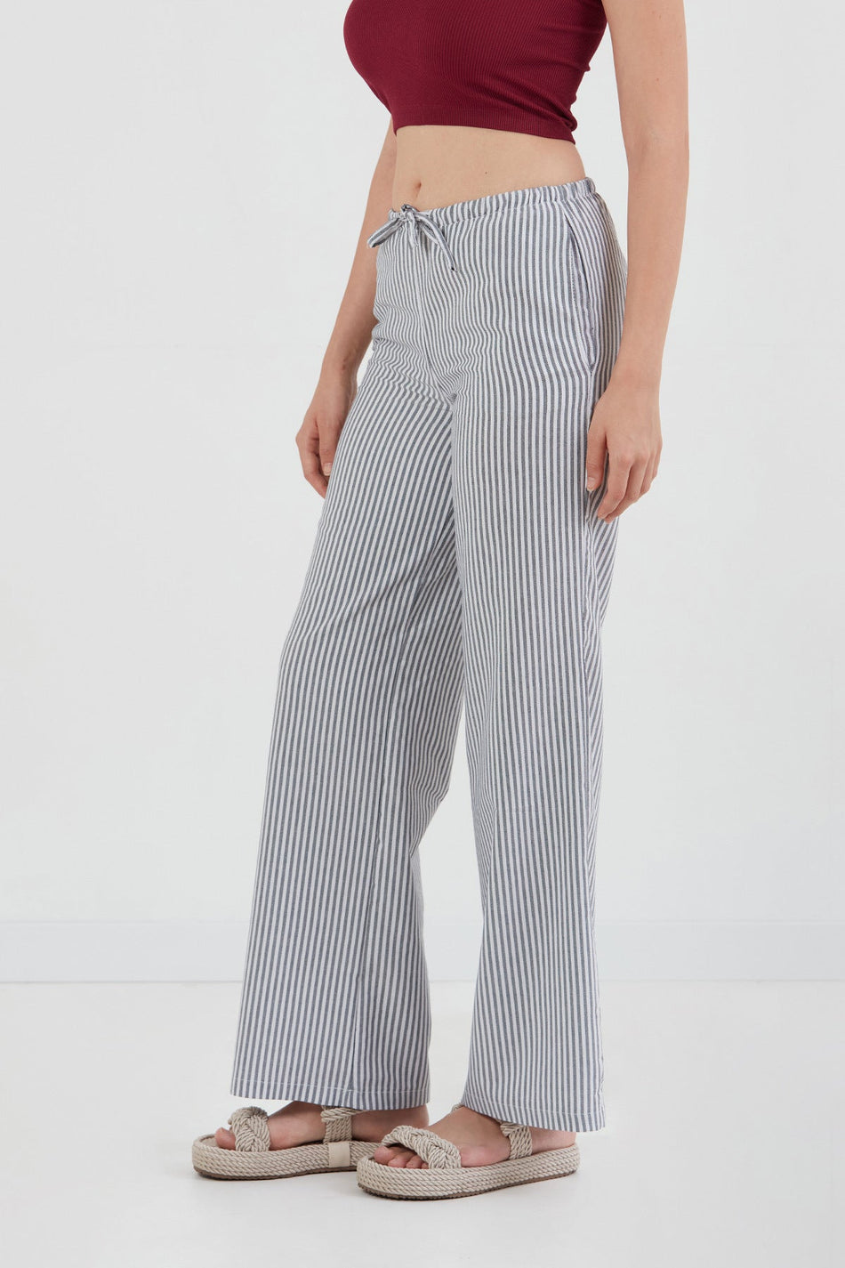 Striped Tie Waist Palazzo Pants - MALLTURK