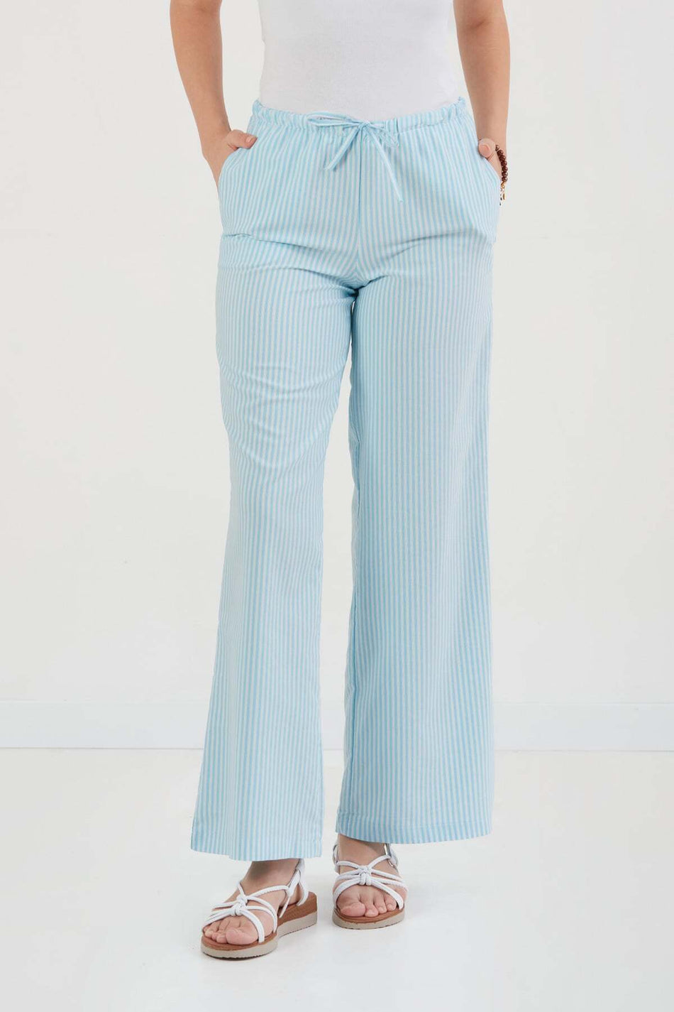 Striped Tie Waist Palazzo Pants - MALLTURK