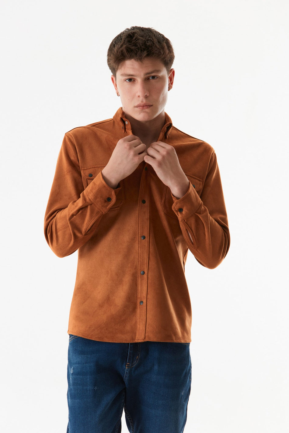 Suede Double Pocket Snap Shirt - MALLTURK
