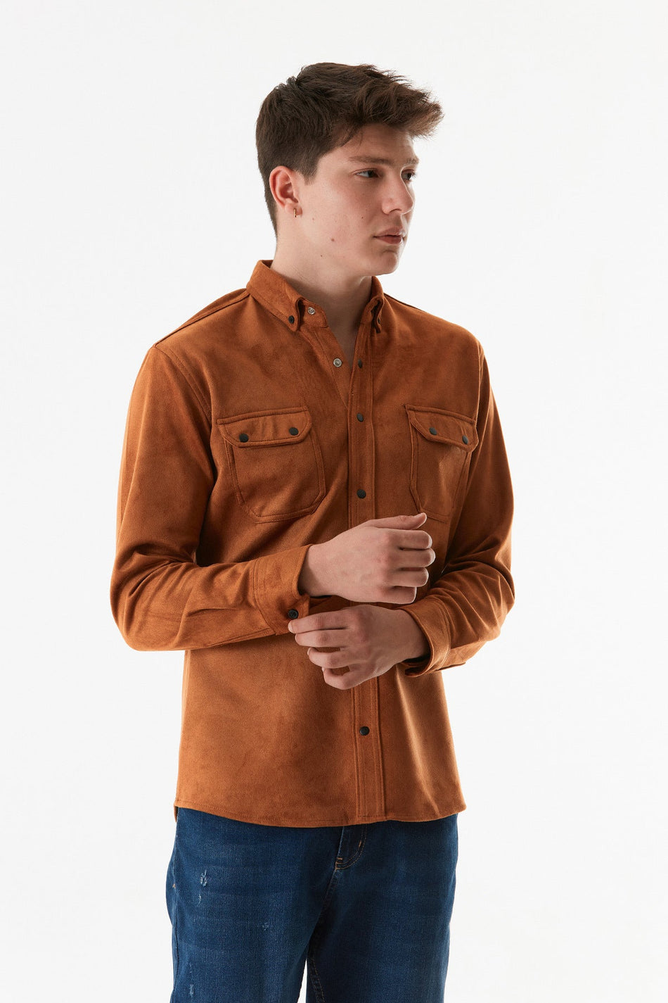 Suede Double Pocket Snap Shirt - MALLTURK