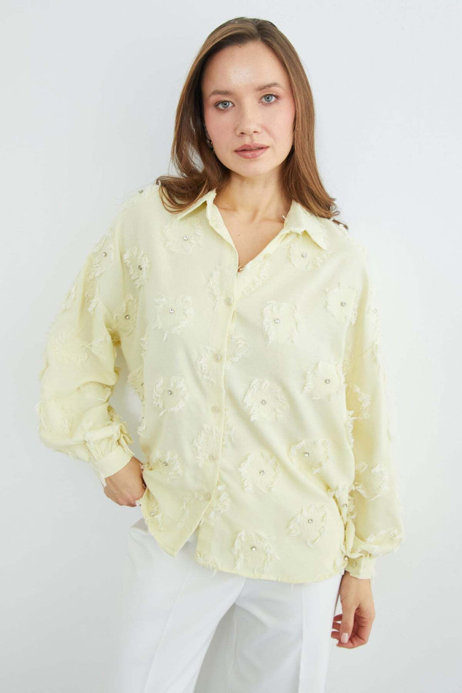 Tasseled Stone Embroidered Casual Shirt - MALLTURK