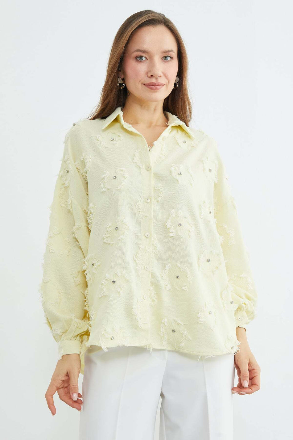 Tasseled Stone Embroidered Casual Shirt - MALLTURK