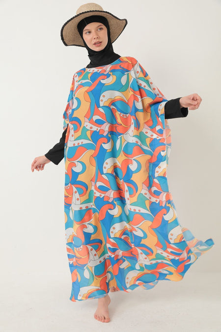 Tesettür Patterned Pareo over Swimsuit - MALLTURK