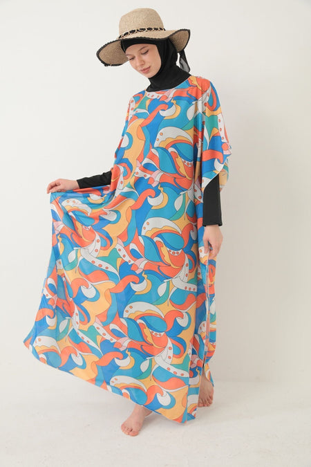 Tesettür Patterned Pareo over Swimsuit - MALLTURK