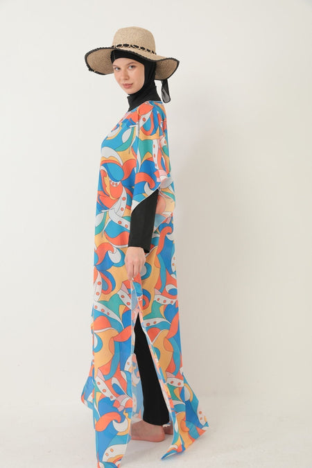 Tesettür Patterned Pareo over Swimsuit - MALLTURK